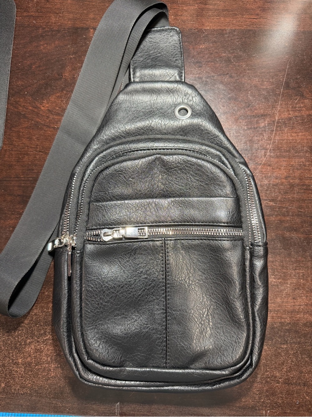 Source Unknown Black Leather Sling Backpack - Single Strap Crossbody
